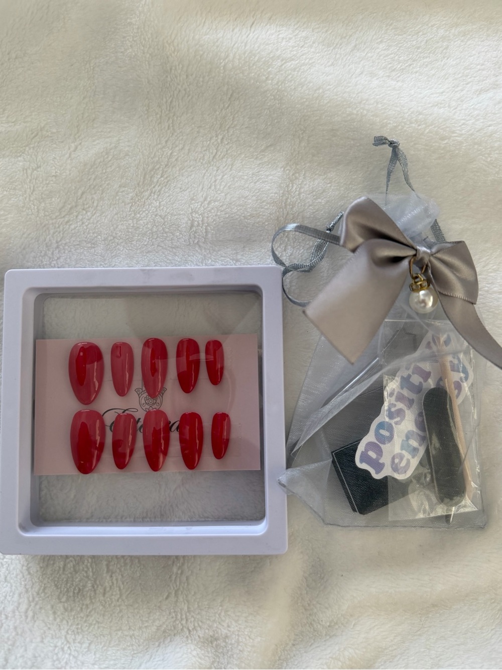 Glossy Red Press-On Nail Set Handmade.